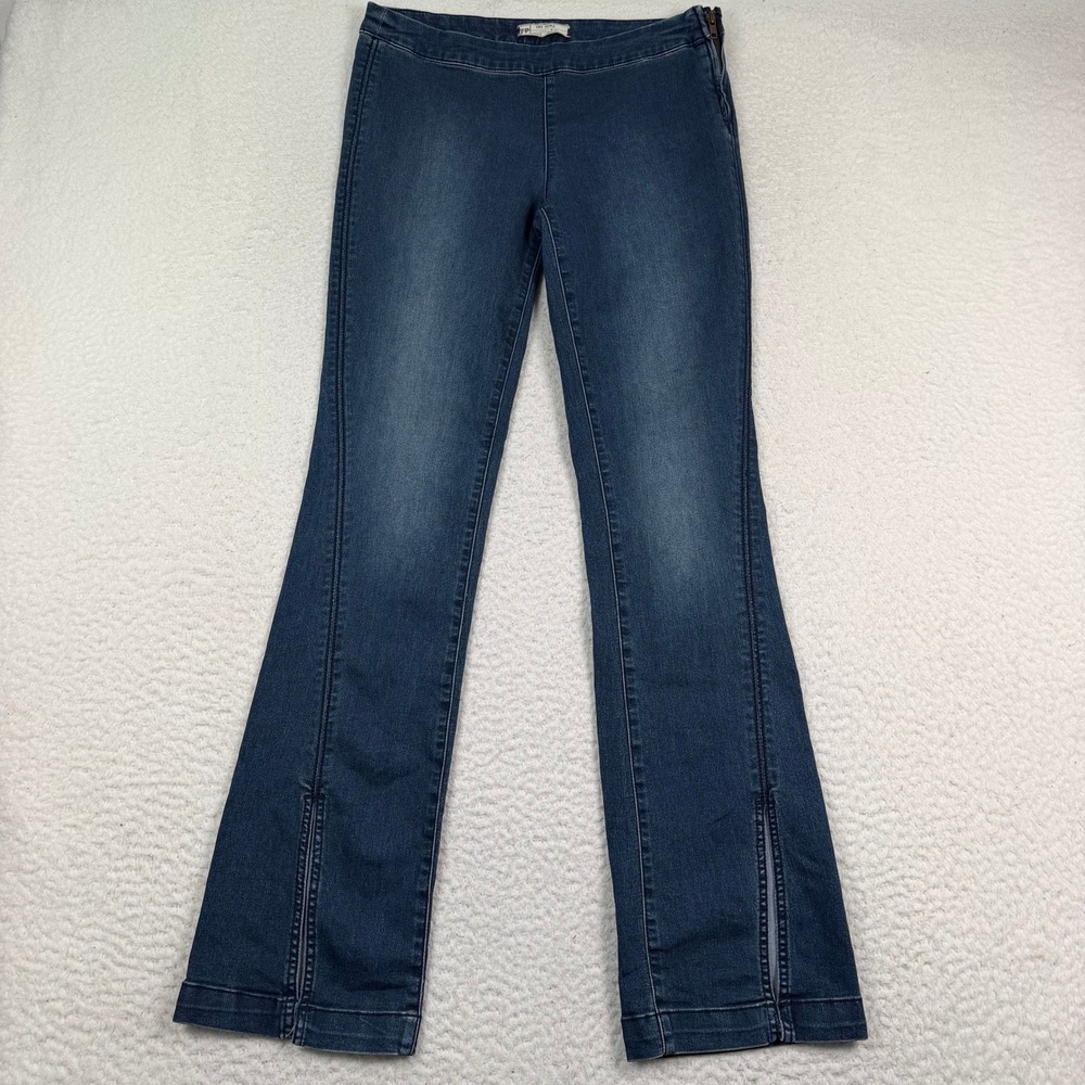 Free People Jeans Sz 28 Blue Flare Side Zip Stretch Denim Bootcut Dark Wash